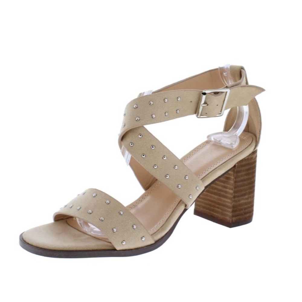 NEW!Nude Studded Cross Strap Open Toe